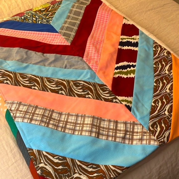 VTG Handmade Striped Crazy Quilt - Picture 6 of 11